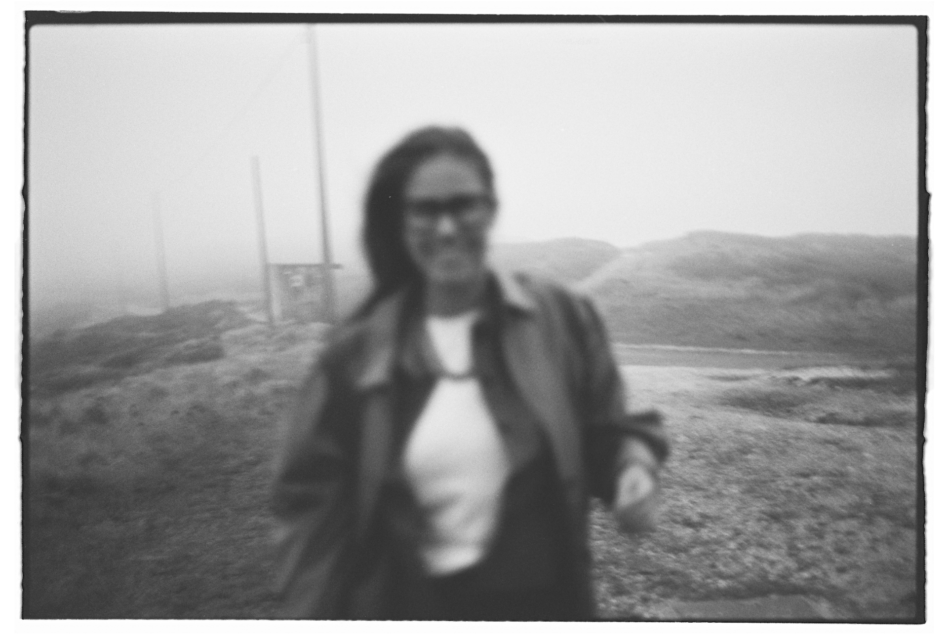 Black-and-white portrait of Elisabeth Beer outdoors